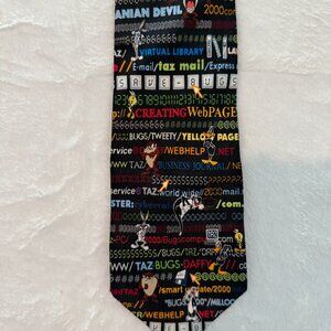 Vintage 1999 90s Warner Bros Silk Looney Tunes Internet tie Bugs Bunny Taz Daffy